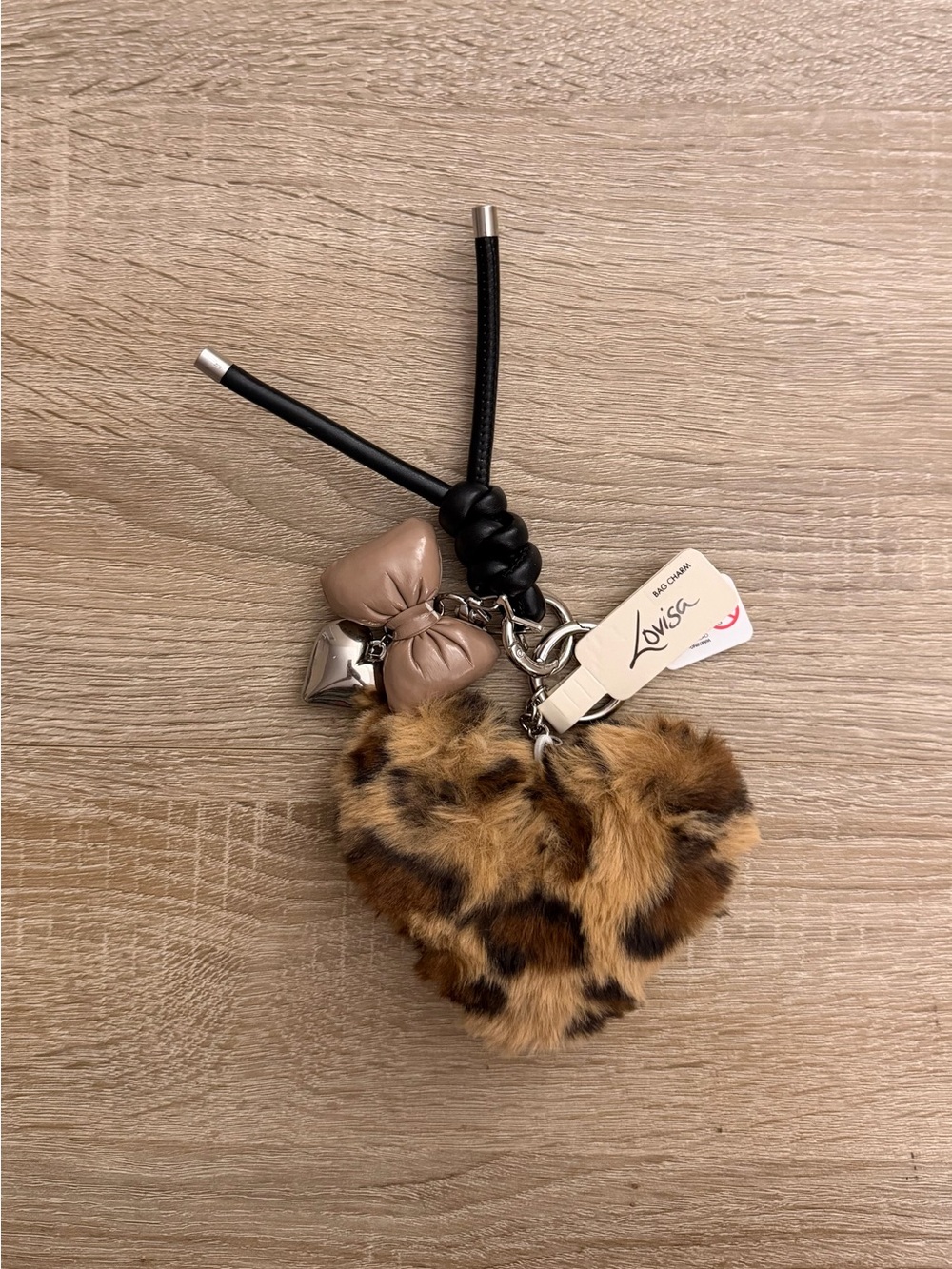 Lovisa Leopard Heart Faux Fur Bag Charm Keychain NWT
